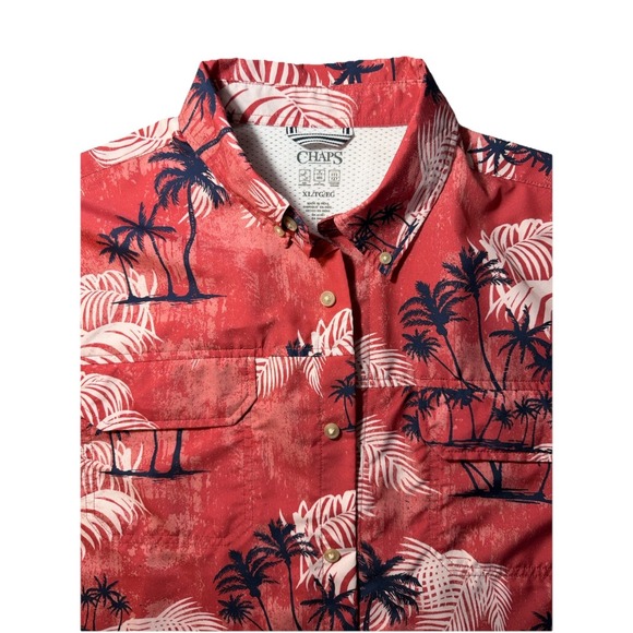 Chaps Other - Chaps Mens‎ XL Performance Shirt Red Tropical Palm Tree  Button Down Shirt